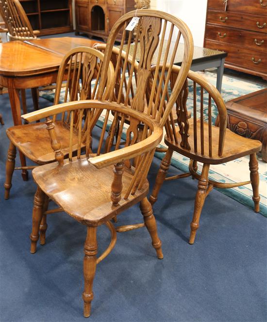 A Barry Murphy ash and elm Windsor armchair and three matching standard chairs